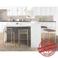 Lumisource B30-FUJI AUGY2 Fuji Contemporary Barstool in Gold with Grey Faux Leather - Set of 2